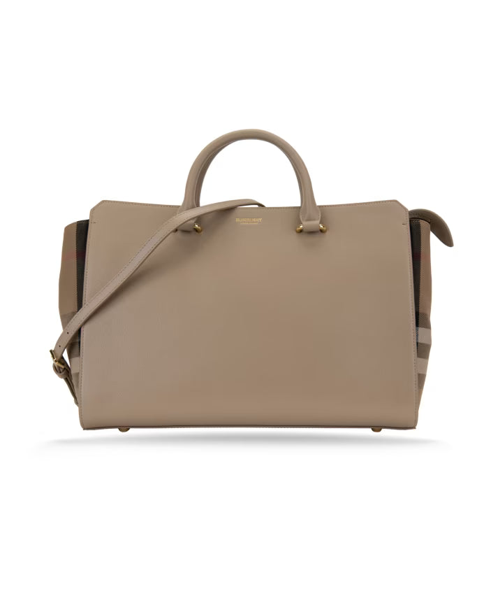 Leather Shoulder Bag with Check Pattern