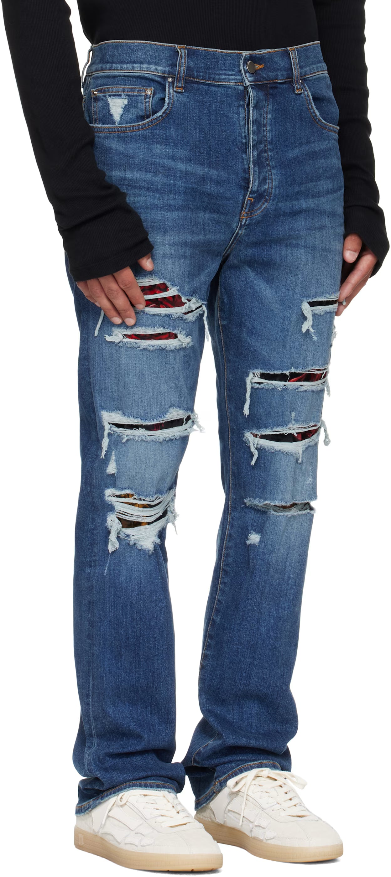 Blue Floral Velvet Slim Thrasher Jeans