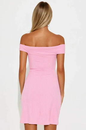 Eden Off Shoulder Mini Dress - Pink