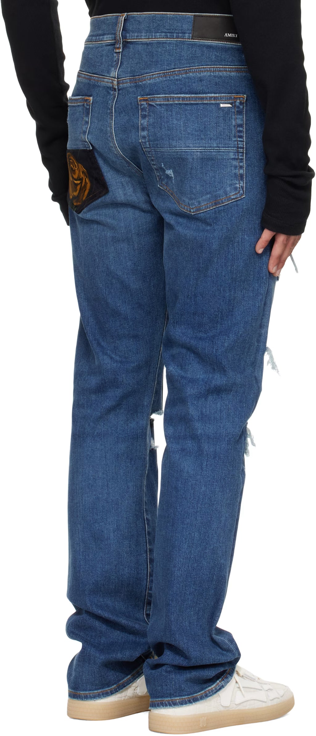 Blue Floral Velvet Slim Thrasher Jeans