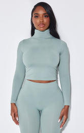 Shape Sage Green Stretch Seamless High Neck Long Sleeve Top