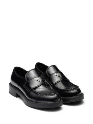 Prada Chocolate brushed-leather loafers