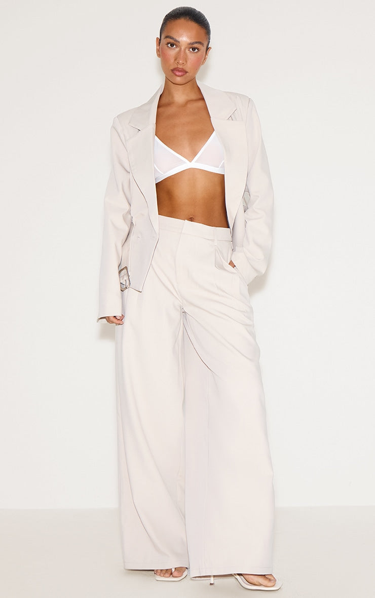 Sand Tailored Woven Pleated Wide Leg Trousers