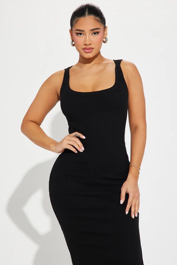 Meli Ribbed Maxi Dress - Black