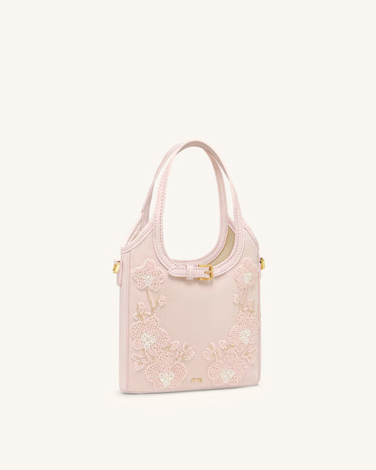 Brooke Mini Belted Embellished Orchid Beaded Top Handle Bag - Ivory