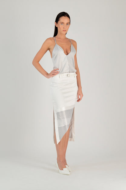 STRIPED X-BACK SATIN V CAMI