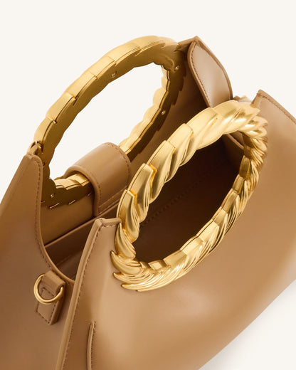 Amiya Leaf Handle Sculpture Bag - Brown