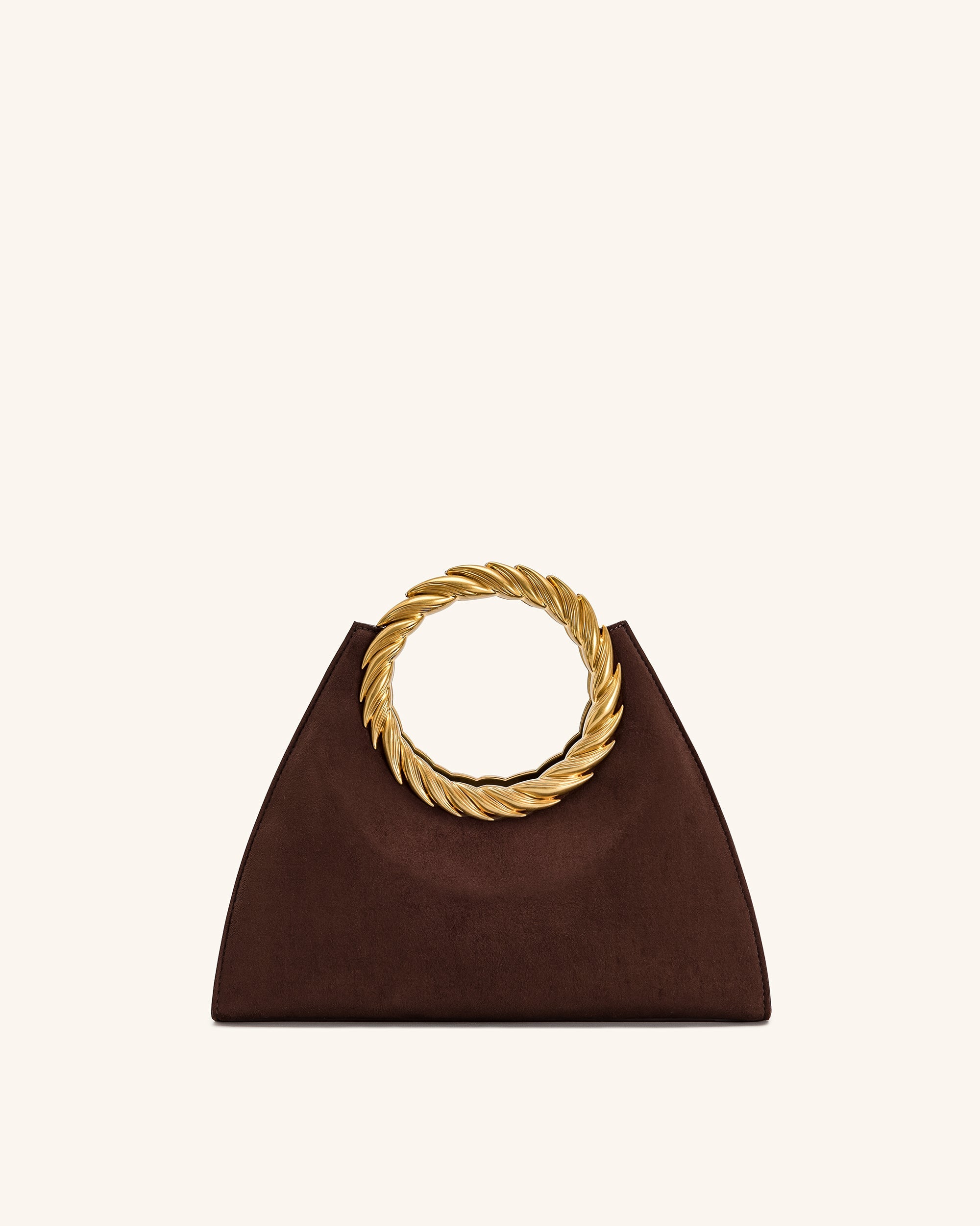 Amiya Leaf Handle Faux Suede Sculpture Bag - Merlot Red