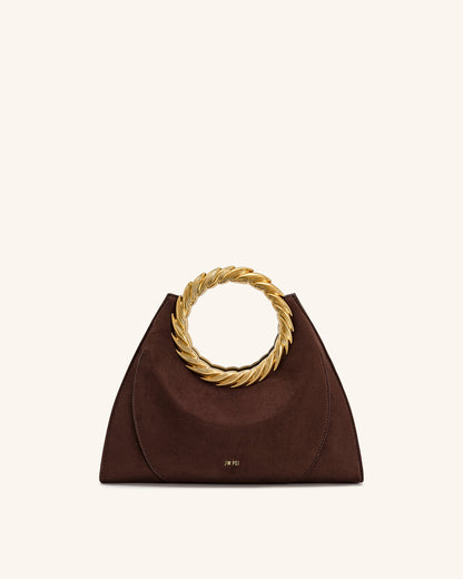 Amiya Leaf Handle Faux Suede Sculpture Bag - Merlot Red