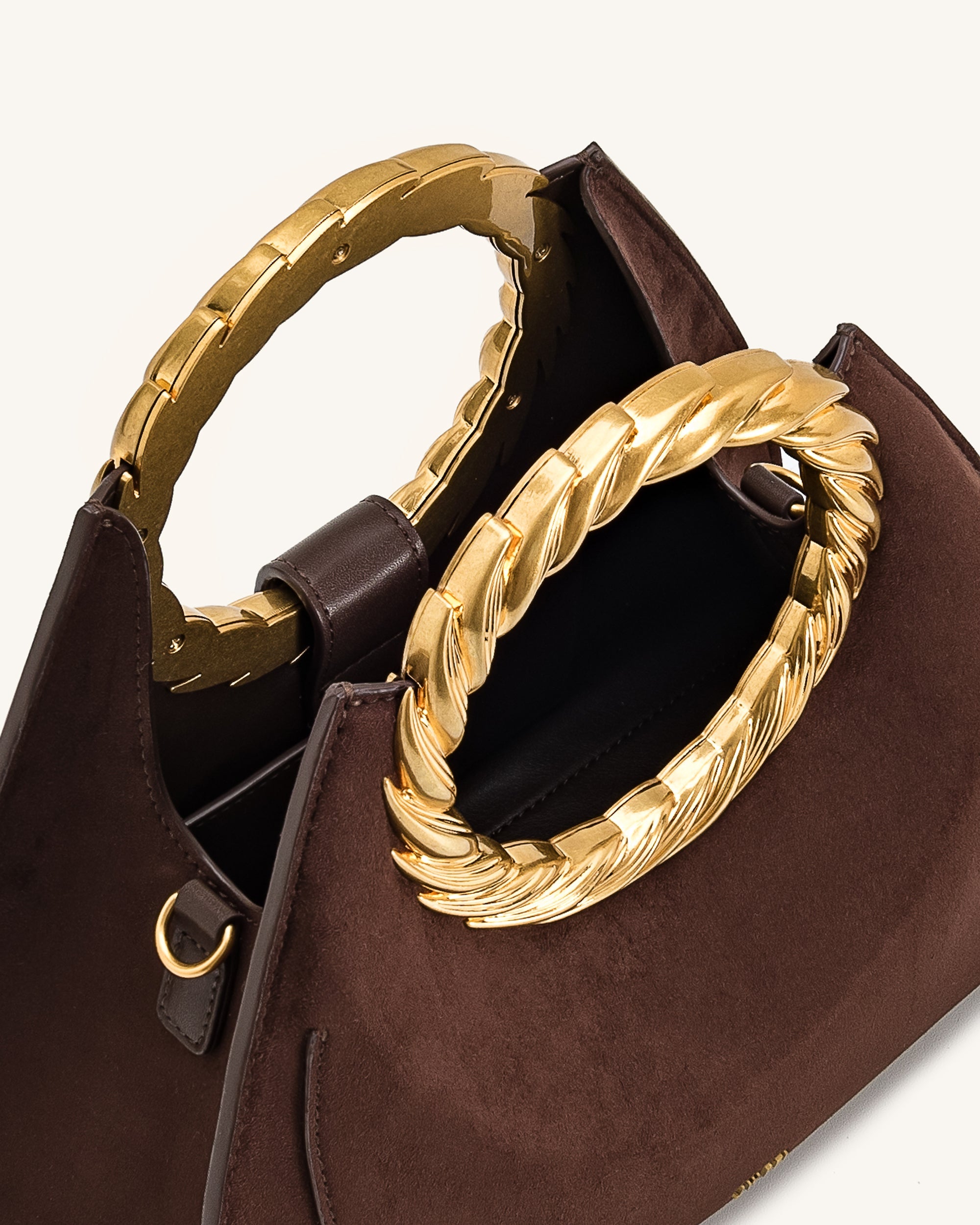 Amiya Leaf Handle Faux Suede Sculpture Bag - Merlot Red