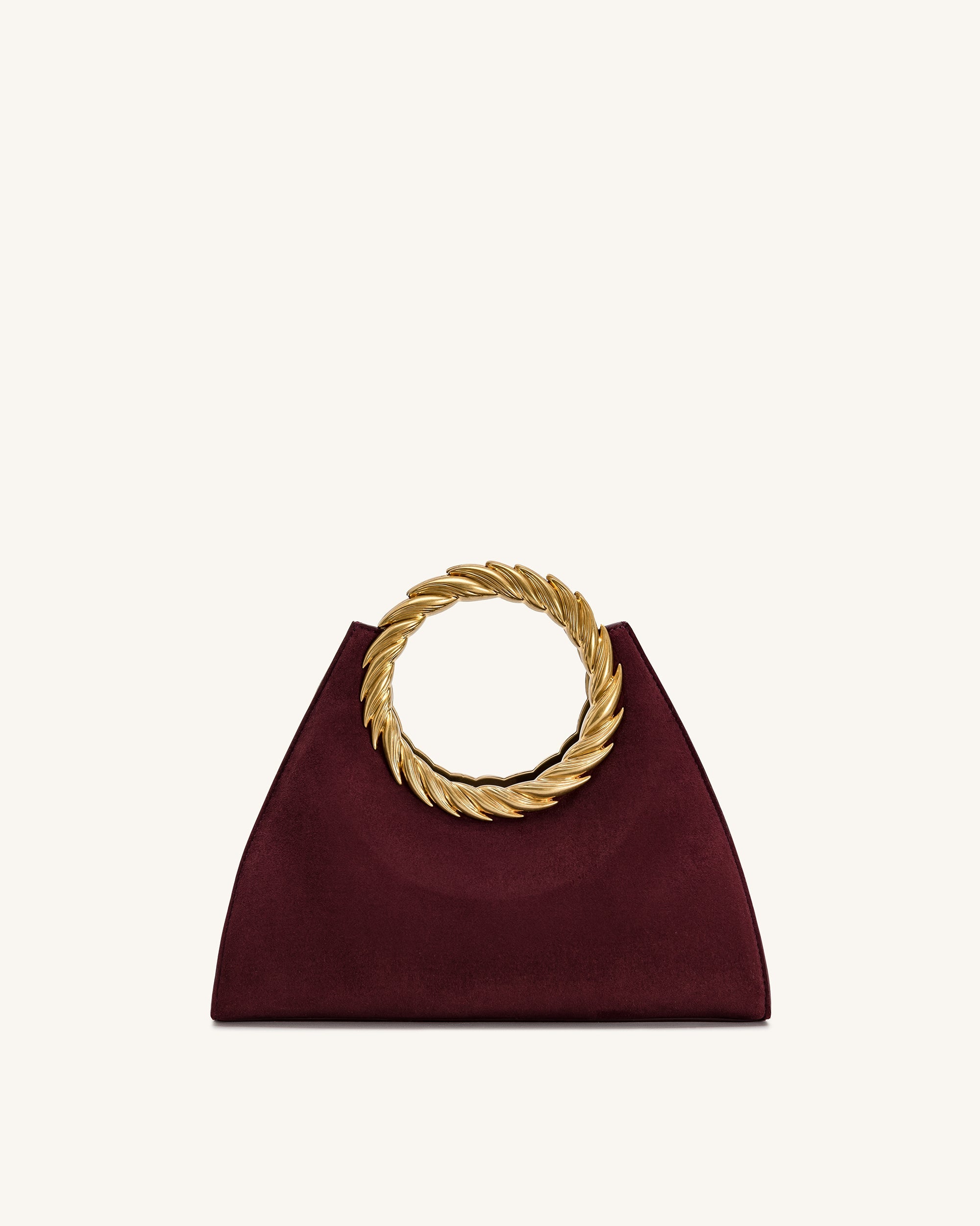 Amiya Leaf Handle Faux Suede Sculpture Bag - Mocha Brown