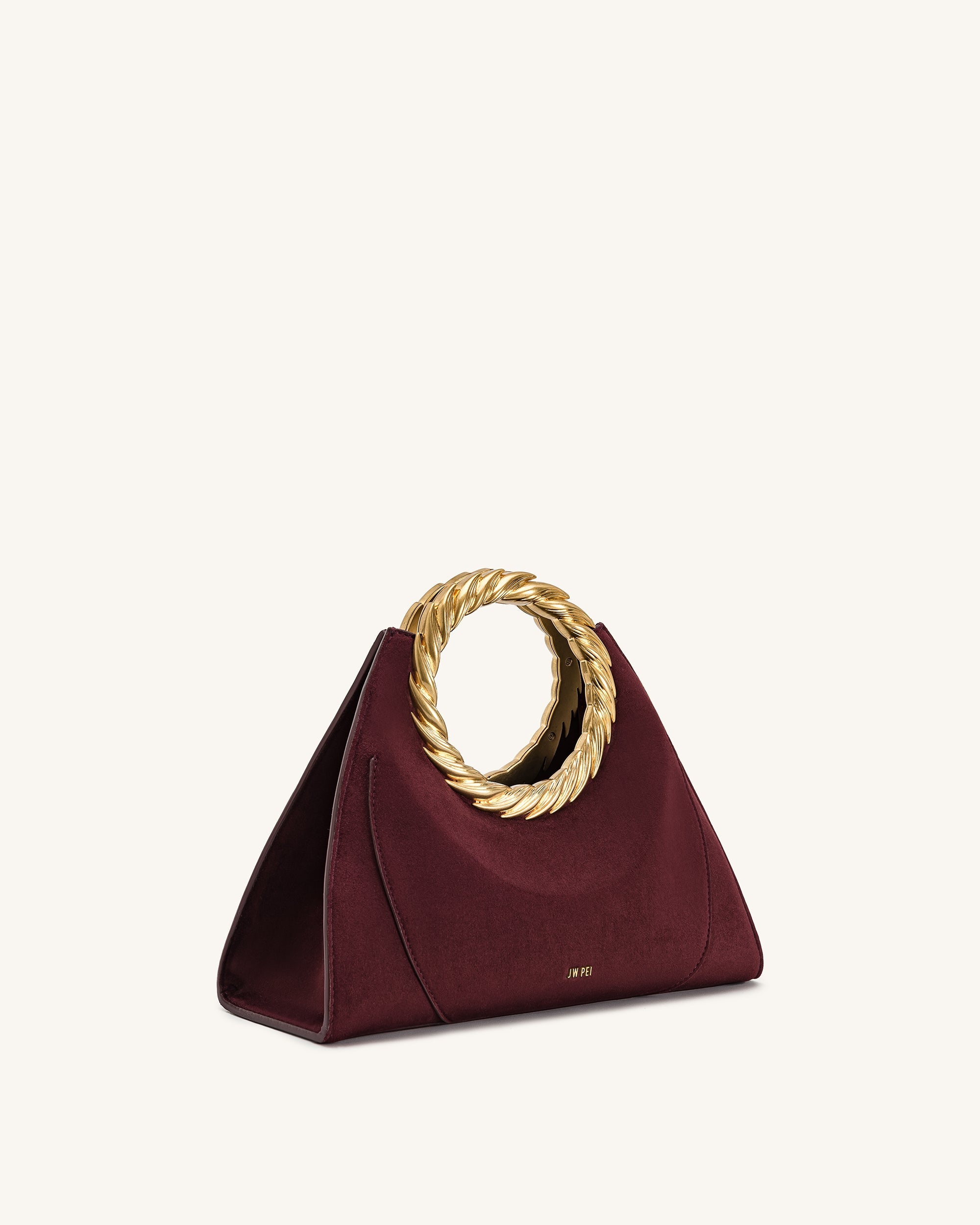 Amiya Leaf Handle Faux Suede Sculpture Bag - Mocha Brown