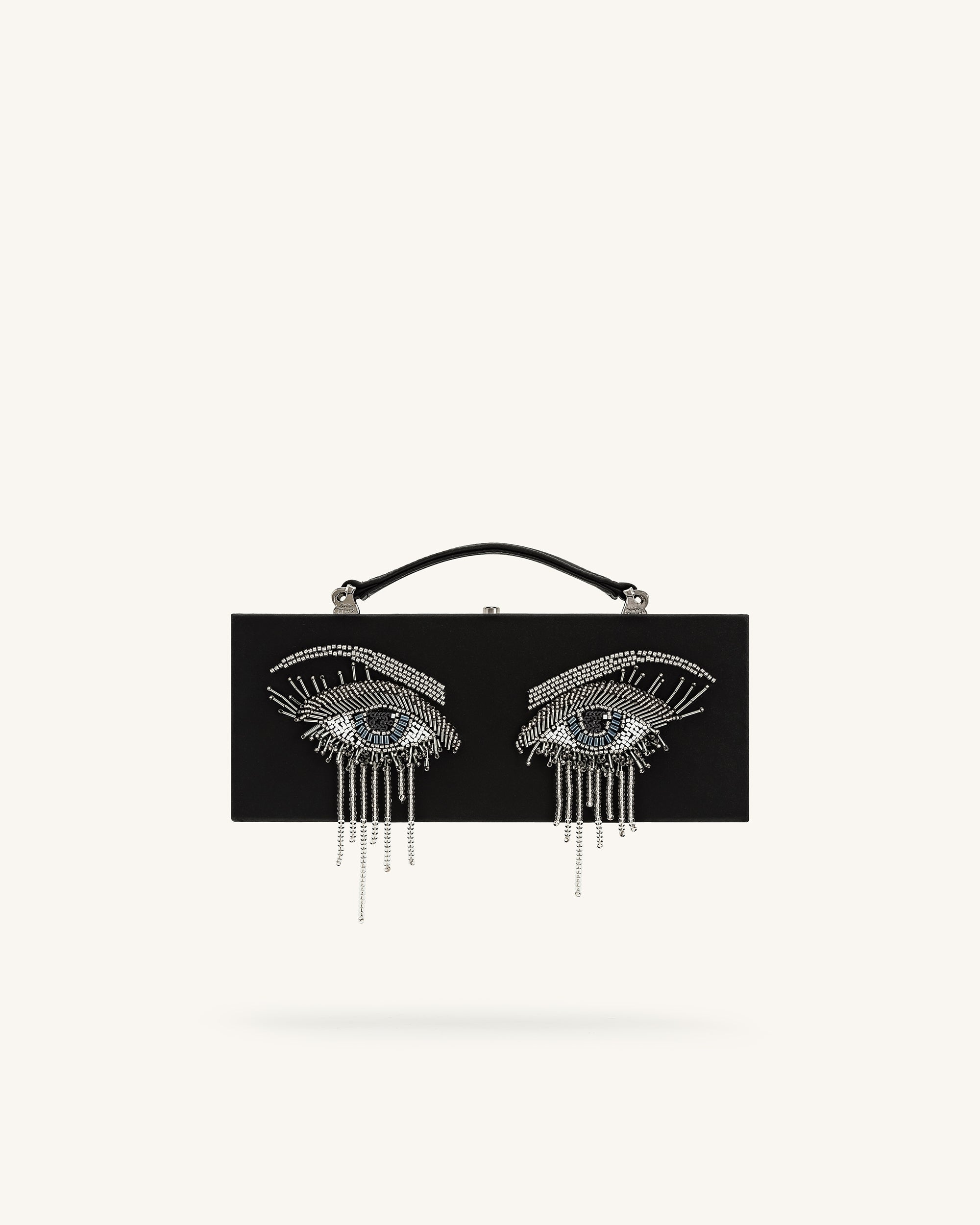 Vera Bead Decoration Rectangular Clutch Bag - Black