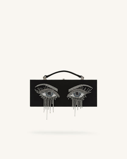 Vera Bead Decoration Rectangular Clutch Bag - Black