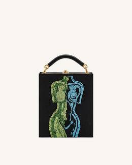 Elle Colorful Beaded Book Top Handle Bag - Black