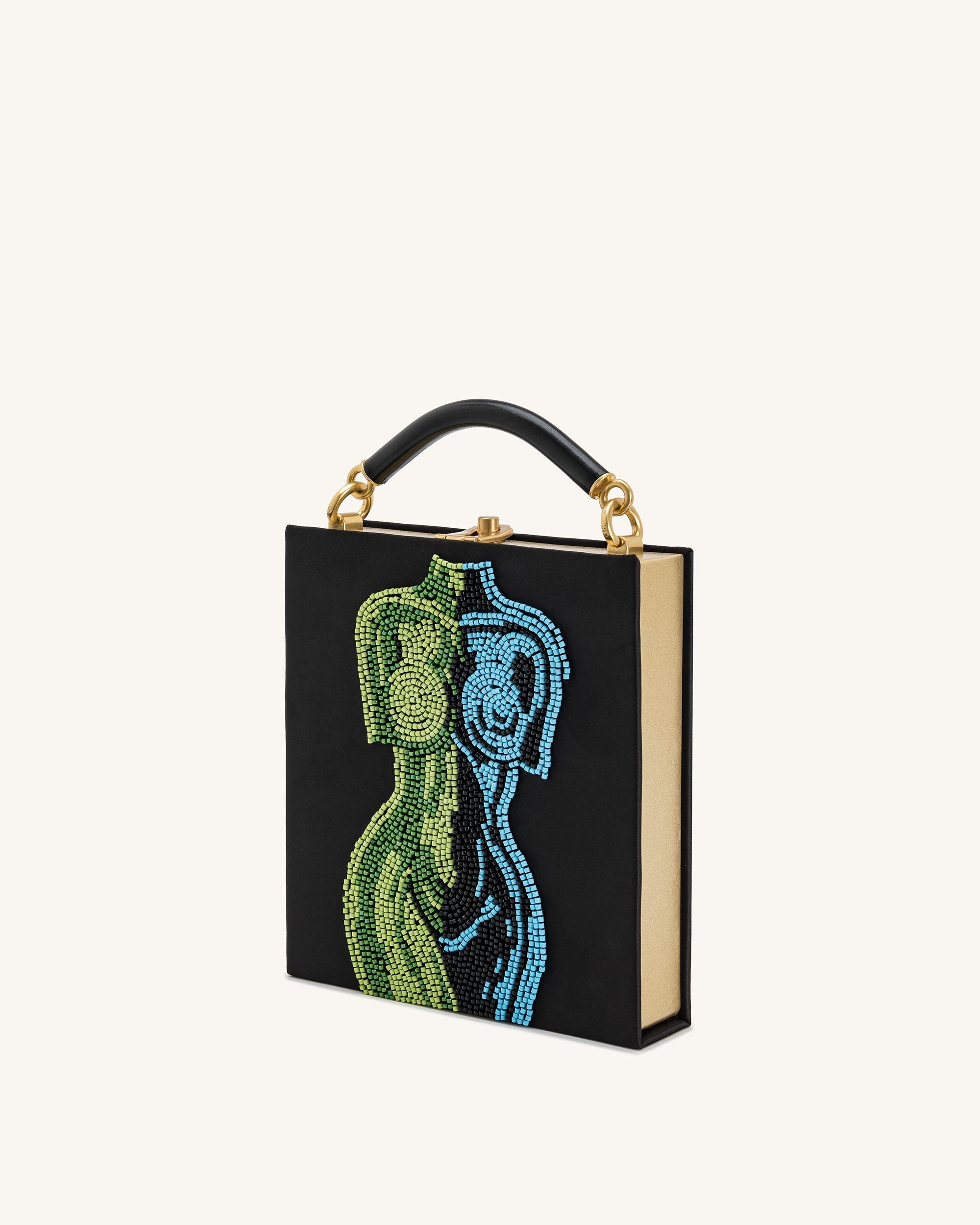 Elle Colorful Beaded Book Top Handle Bag - Black