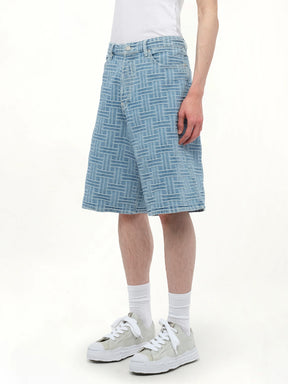 Kenzo Weave Straight Shorts in Blue Denim