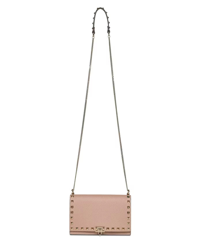 Pink Leather Shoulder Bag with Studs