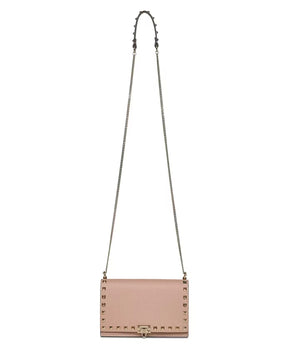 Pink Leather Shoulder Bag with Studs