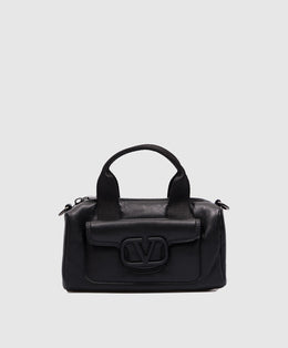 Black leather bag with logo