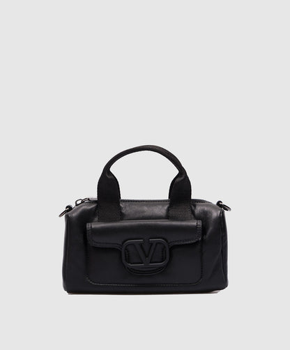 Black leather bag with logo