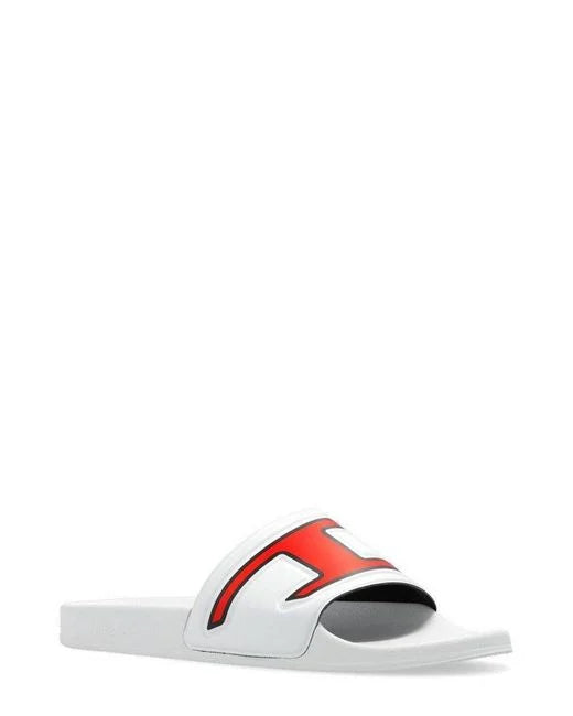Men's White Sa Mayemi D Logo Detailed Slides