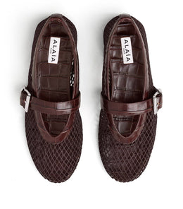 Alaïa Croc-Embossed Leather Mesh Ballet Flats