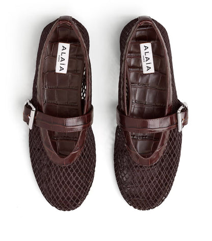 Alaïa Croc-Embossed Leather Mesh Ballet Flats