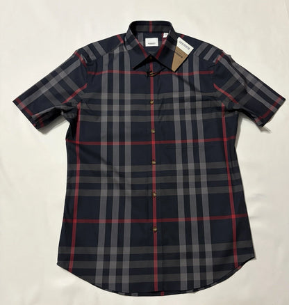 Burberry Slm Fit Navy Check Cotton Shirt