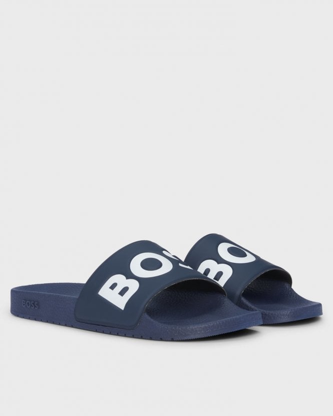 Aryeh Mens Italian-Made Slides with Large Logo Detail
