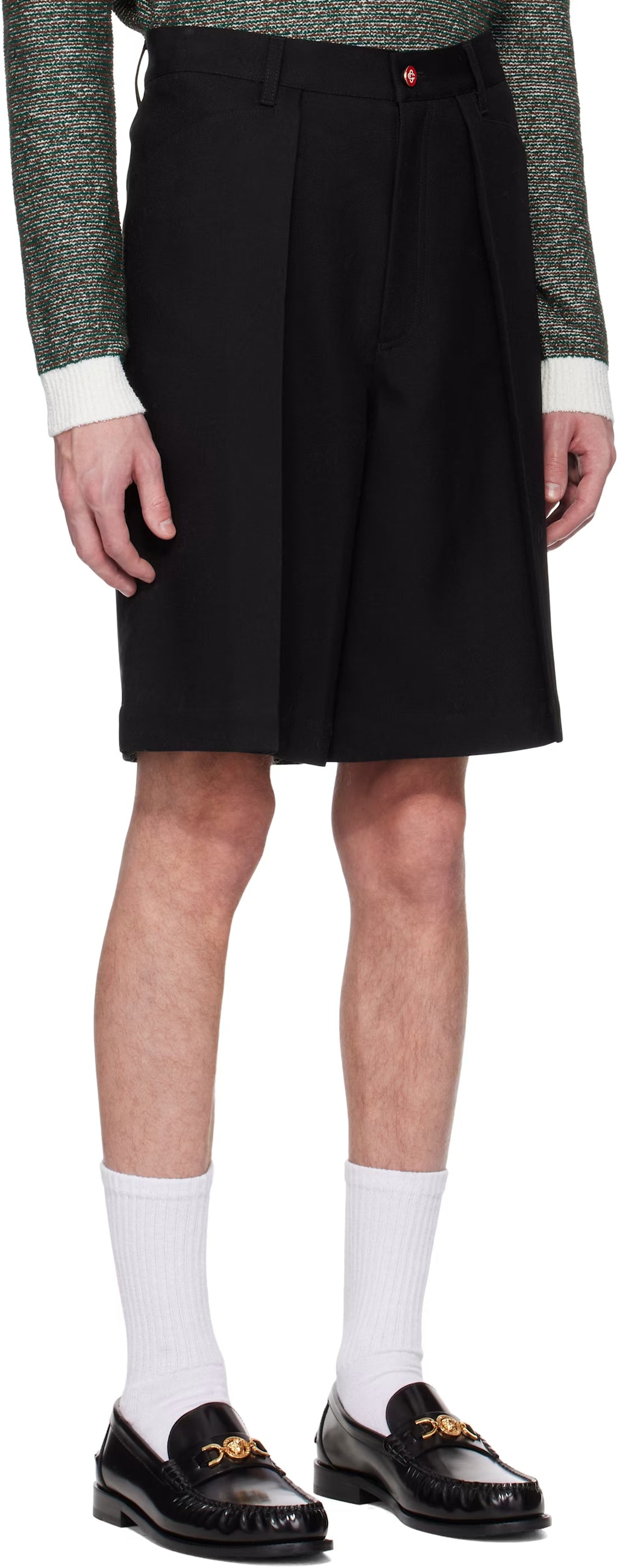 Black Wool Pleated Tailored Shorts