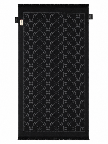 GUCCI GG BROWN WOOL SILK SCARF 140*140