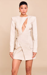 PLT Label Natural Tailored Asymmetrical Cut Out Blazer Dress