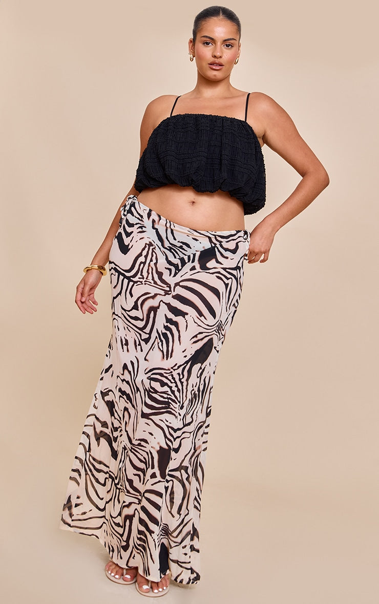 Plus Zebra Print Sheer Low Rise Maxi Skirt