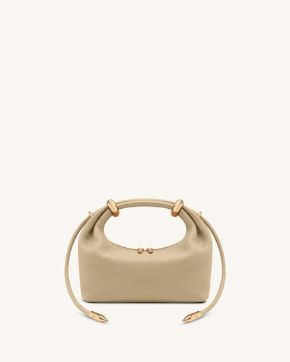 Ellie Metal Ring Embellished Top Handle Bag - Beige
