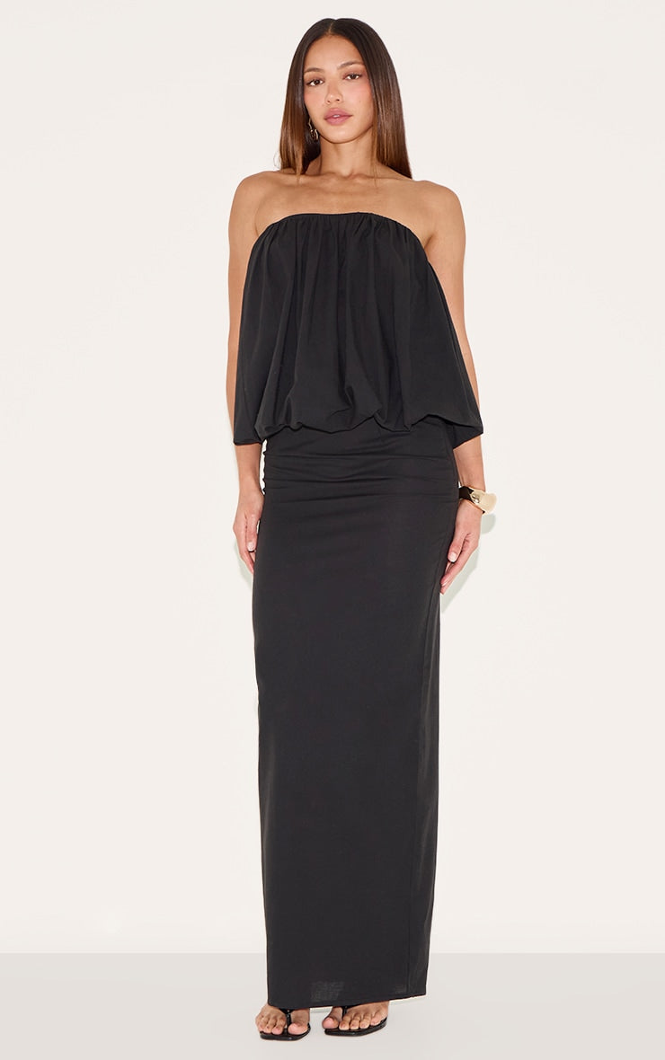 Tall Black Linen Look Maxi Skirt