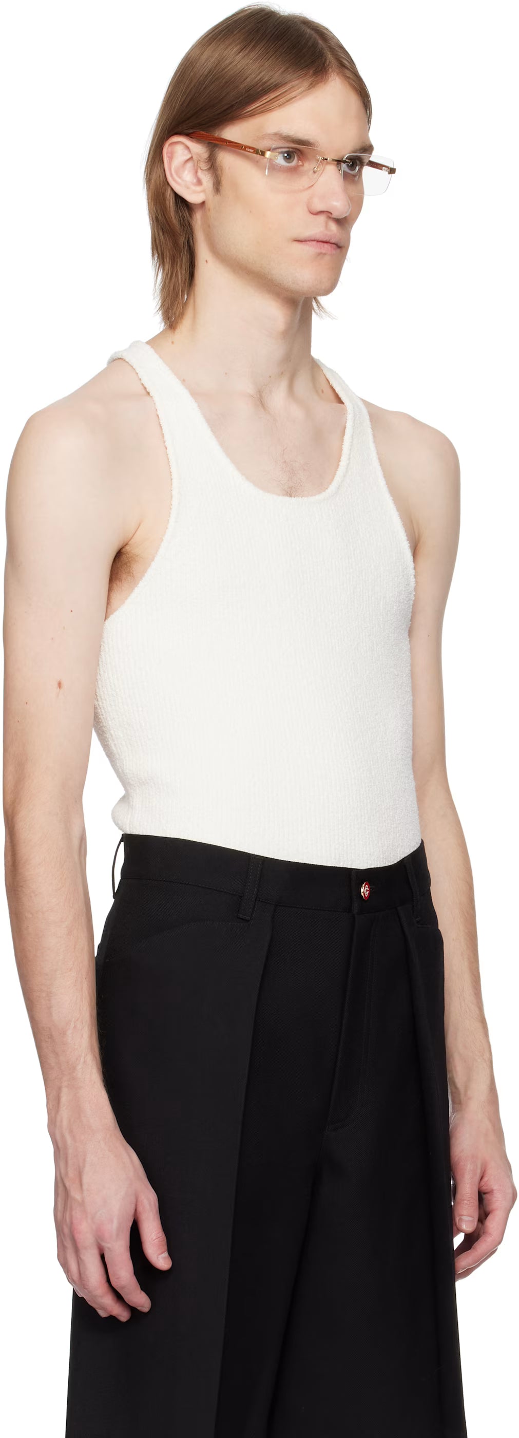 White Boucle Rib Tank Top