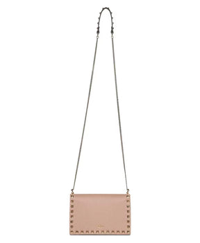 Pink Leather Shoulder Bag with Studs
