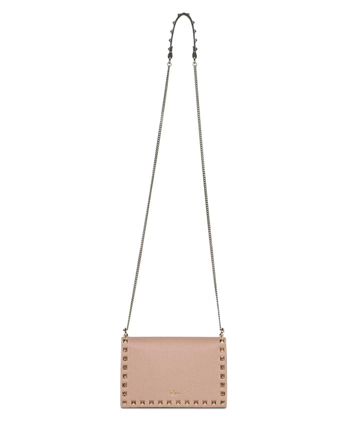 Pink Leather Shoulder Bag with Studs