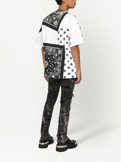 Dolce & Gabbana Black and White Printed Crew-Neck T-Shirt