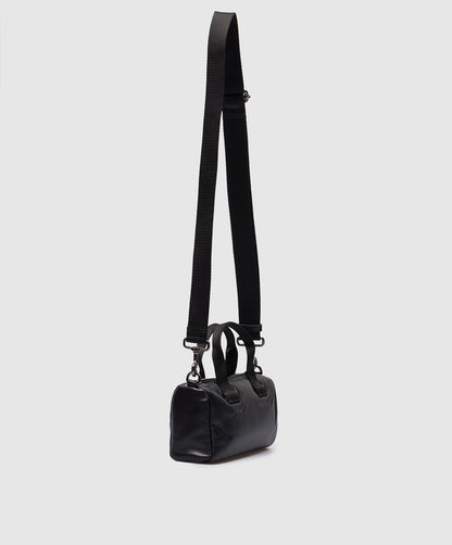 Black leather bag with logo