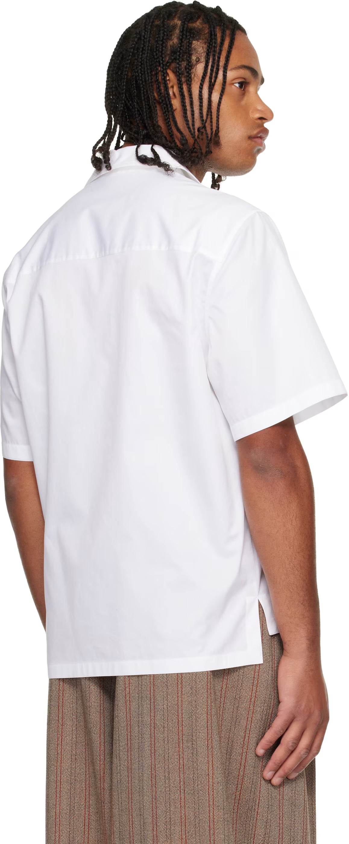 White Cotton Poplin Embroidered Short Sleeve Shirt