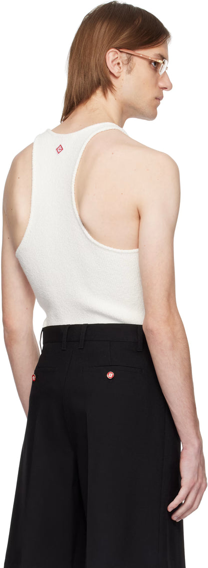 White Boucle Rib Tank Top