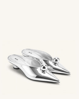 Helena Gold Sphere Pointed Toe Mules - Silver