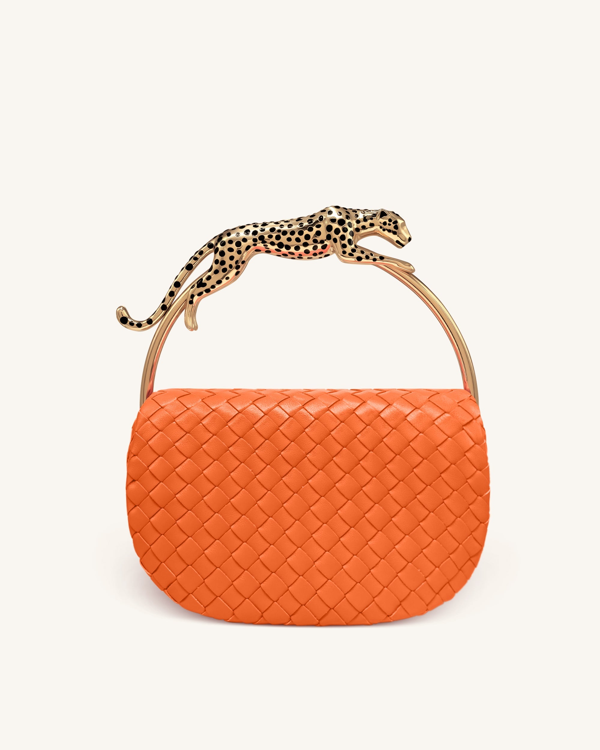 Ione Leopard Shaped Hardware Handle Woven Top Handle Bag - Black