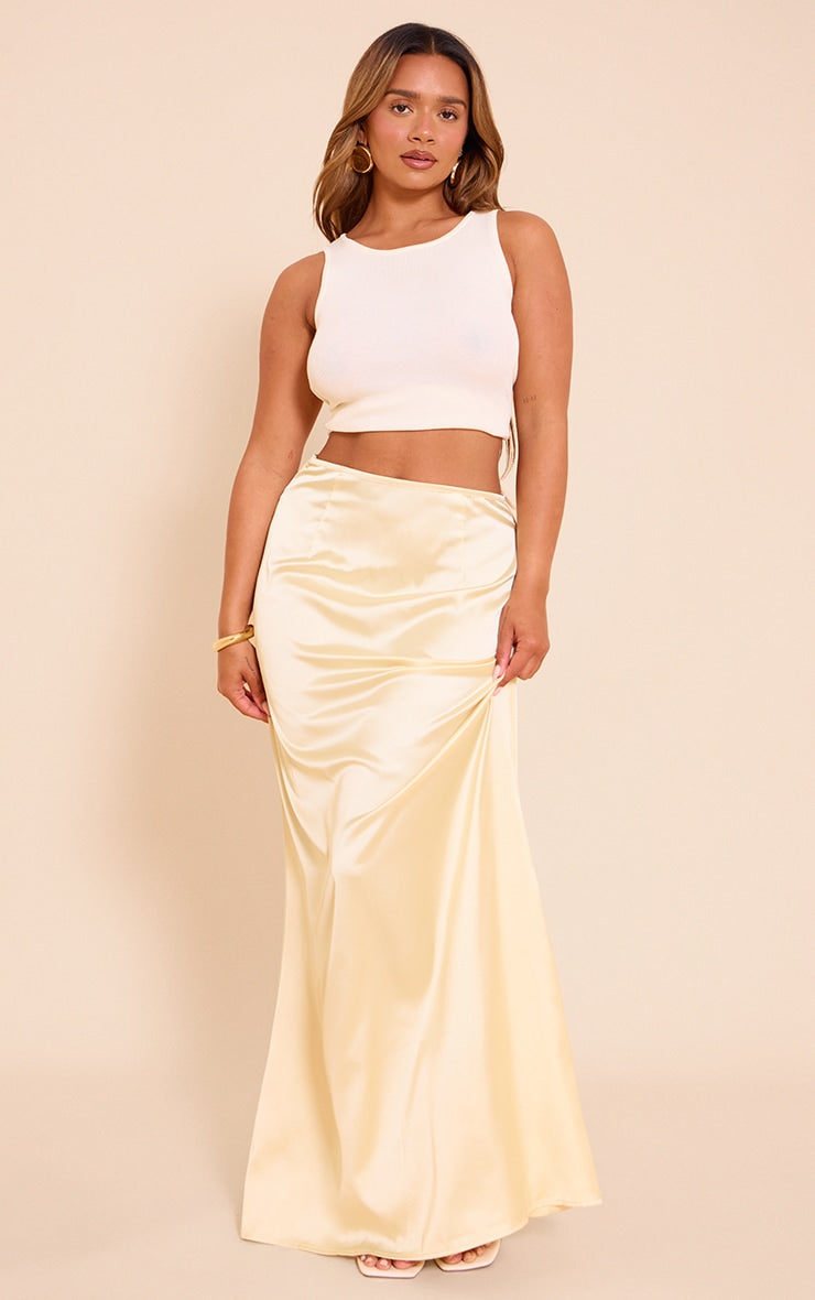 Shape Butter Cream Satin Highwaisted Maxi Skirt