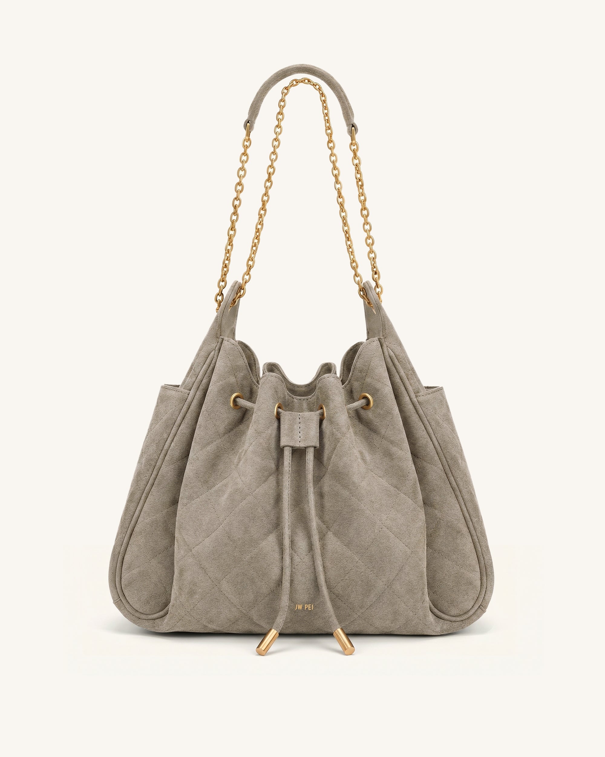 Rowan Faux Suede Quilted Chain Bucket Bag - Dark Brown