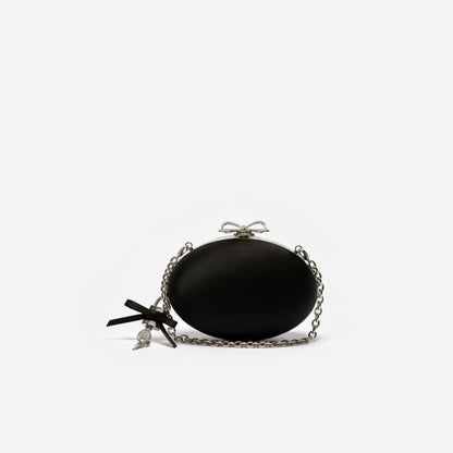 Black Satin Oval Clutch