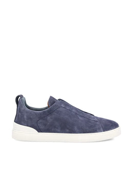 Zegna Men’s Triple Stitch™ Blue Suede Slip-On Sneakers – Made in Italy | Smart Casual Luxury