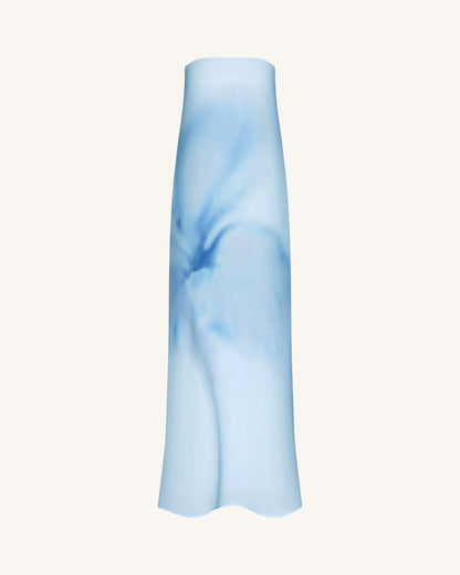 Watercolor Floral Print Strapless Maxi Dress - Blue